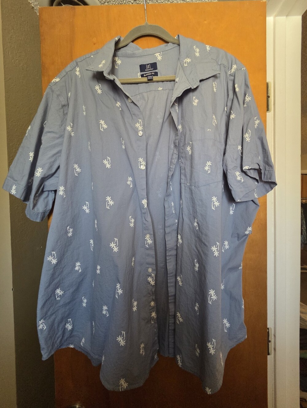 Mens George Blue Short-Sleeve Button-Up Shirt With Palm Trees